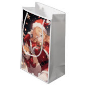 愛らしいサンタアニメの少女とクリスマス柴犬 スモールペーパーバッグ (裏面アングル)
