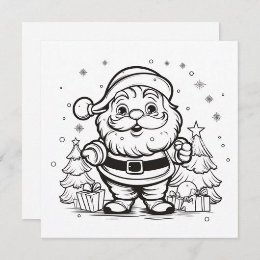 愛らしいサンタカラーリングクリスマスキッズクラフト シーズンカード (正面/裏面)