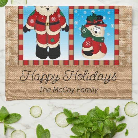 愛らしいサンタクロースと友人 キッチンタオル (折り畳み)