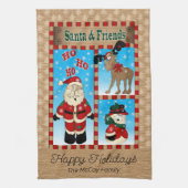 愛らしいサンタクロースと友人 キッチンタオル (縦)