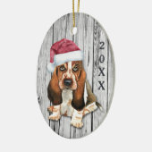 愛らしいサンタハットバッセットハウンドパピーセラミックオルナ セラミックオーナメント (左)