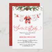 愛らしいサンタベビークリスマスベビーシャワー 招待状 (正面/裏面)