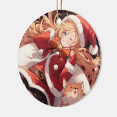 愛らしいサンタ・アニメ女子バッグのプレゼントと愛犬 セラミックオーナメント (左)