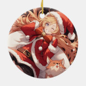 愛らしいサンタ・アニメ女子バッグのプレゼントと愛犬 セラミックオーナメント (裏面)