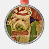 愛らしいサンタLabradoodleのクリスマスのオーナメント メタルオーナメント (正面)