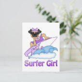 愛らしいサーファーガールパグギフトとティー(文字) ポストカード (スタンド正面)
