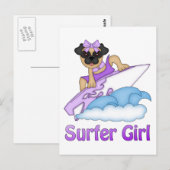 愛らしいサーファーガールパグギフトとティー(文字) ポストカード (正面/裏面)