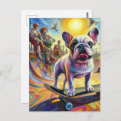 愛らしいサーレアルフランスのブルドッグスケートボード ポストカード (正面/裏面)