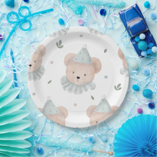 愛らしいシックなテディベア誕生日 素朴 ペーパープレート (パーティー)