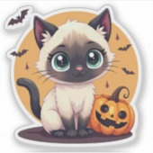 愛らしいシャムネコの子猫 - ハロウィンパステル シール (正面)
