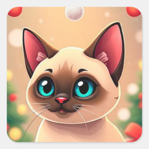 愛らしいシャム猫 かわいい猫好きへのギフト スクエアシール