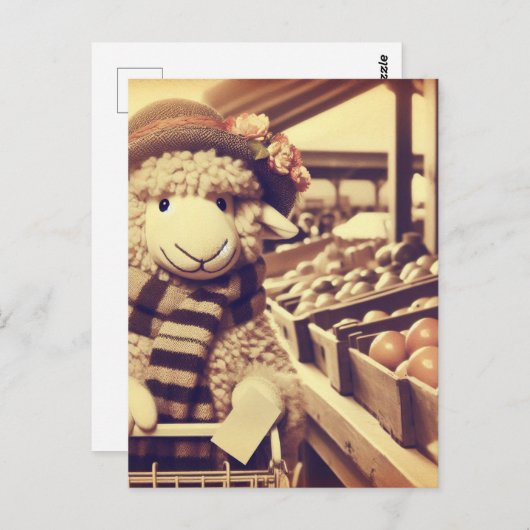 愛らしいショッピング羊 ポストカード (正面/裏面)