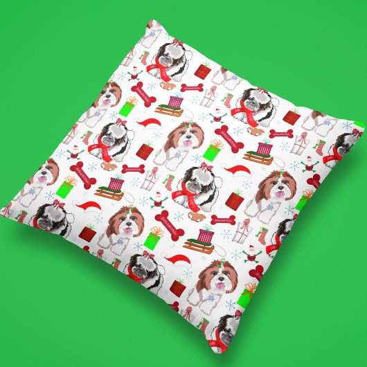愛らしいシーズー クリスマス シームレス パターン クッション
