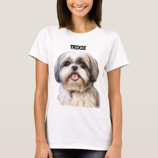 愛らしいシーズー(犬)TZUドッグ顔 Tシャツ (正面)