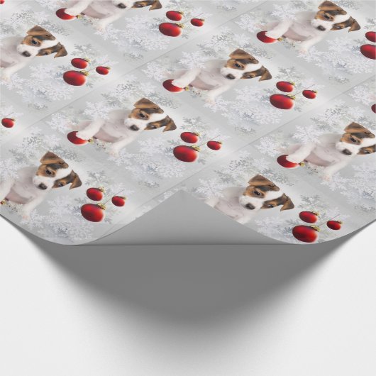 愛らしいジャックラッセルの子犬のクリスマスのギフト用包装紙#2 ラッピングペーパー (角)