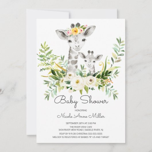 愛らしいジャングルキレーフベビーシャワー招待状 招待状 (正面)