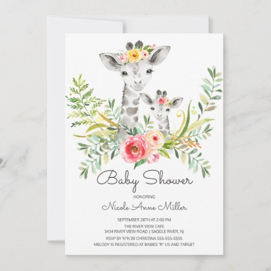 愛らしいジャングルキレーフベビーシャワー招待状 招待状 (正面)