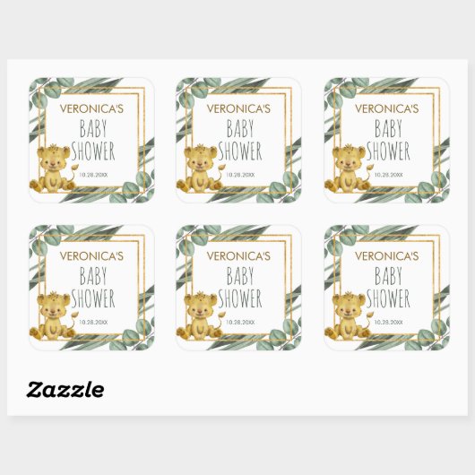 愛らしいジャングルサファリオンベビーシャワー スクエアシール (シート)