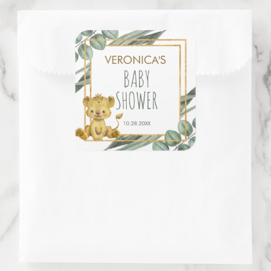 愛らしいジャングルサファリオンベビーシャワー スクエアシール (バッグ)