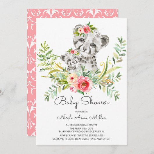 愛らしいジャングルチータベビーシャワー招待状 招待状 (正面/裏面)