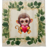 愛らしいジャングルバレンタインサル シャワーカーテン (正面)