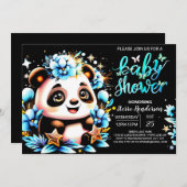 愛らしいジャングルパンダ喜び男の子ベビーシャワー 招待状 (正面/裏面)