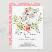 愛らしいジャングルヒッポベビーシャワー招待状 招待状 (正面/裏面)