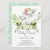 愛らしいジャングルヒッポベビーシャワー招待状 招待状 (正面/裏面)
