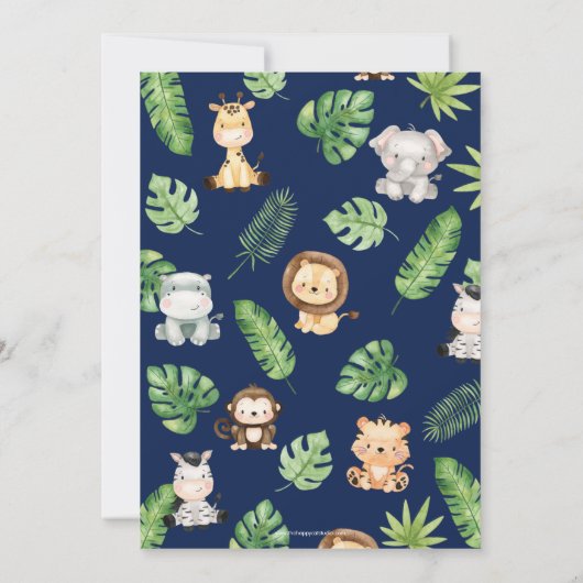 愛らしいジャングル動物の緑1歳の誕生日 招待状 (裏面)