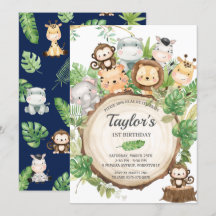 愛らしいジャングル動物の緑1歳の誕生日