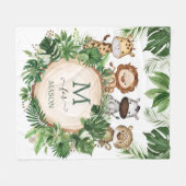 愛らしいジャングル動物トロピカルサファリグリーン フリースブランケット (正面(横))