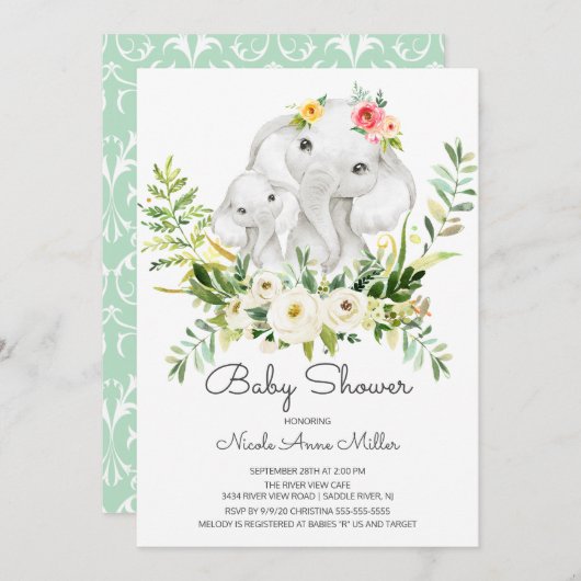 愛らしいジャングル動物ベビーシャワー招待状 招待状 (正面/裏面)