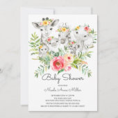 愛らしいジャングル動物ベビーシャワー招待状 招待状 (正面)