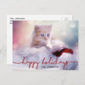 愛らしいジンジャーキッチンキャットサンタハットクリスマス シーズンポストカード (正面/裏面)