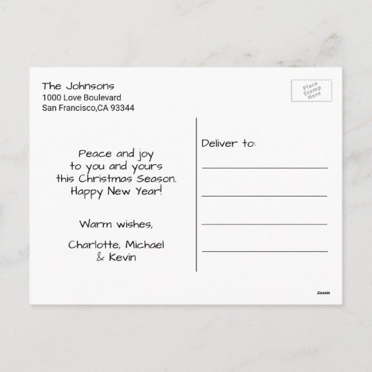 愛らしいジンジャーキッチンキャットサンタハットクリスマス シーズンポストカード (裏面)