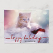 愛らしいジンジャーキッチンキャットサンタハットクリスマス シーズンポストカード (正面)