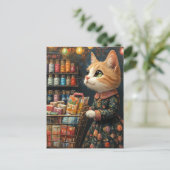 愛らしいジンジャー子猫の食料品ショッピング ポストカード (スタンド正面)