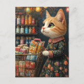 愛らしいジンジャー子猫の食料品ショッピング ポストカード (正面)
