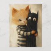 愛らしいジンジャー猫と黒猫の幽霊 ポストカード (正面)