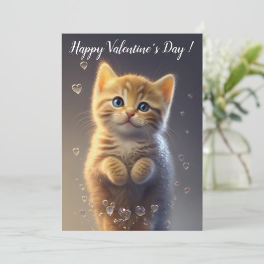 愛らしいジンジャー タビーのバレンタインの子猫 シーズンカード (スタンド正面)