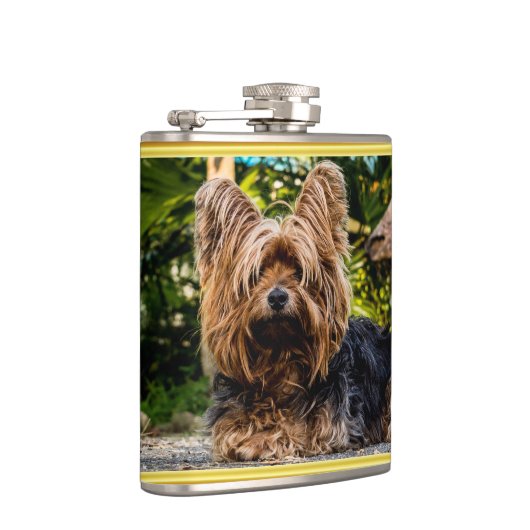 愛らしいスイートヨークシャーテリア金ゴールドフォイルデザイン フラスク (右)