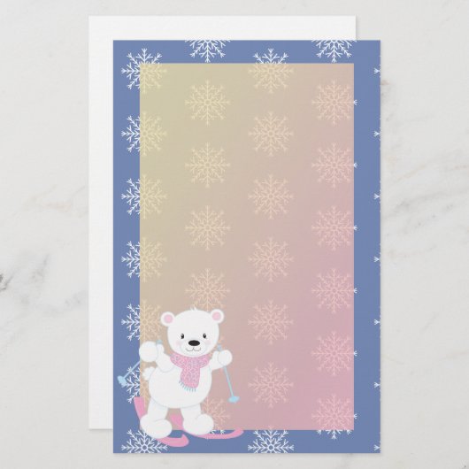 愛らしいスキー用極熊 便箋 (正面/裏面)