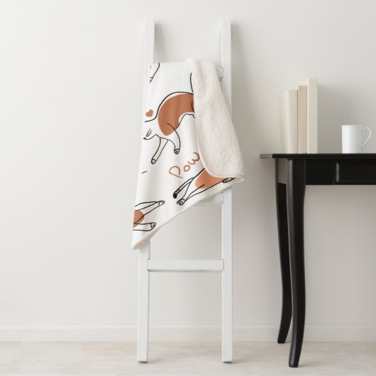 愛らしいスケッチ動物の猫ニャーポウ白褐色 シェルパブランケット (インサイチュ)