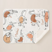 愛らしいスケッチ動物の猫ニャーポウ白褐色 シェルパブランケット (正面(横))