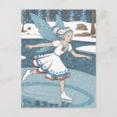 愛らしいスケートを履く妖精のいる雪の白い冬の森 ポストカード (正面)