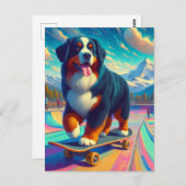 愛らしいスケートボードベルネーズマウンテンドッグ ポストカード (正面/裏面)