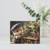 愛らしいスチームパンクオッターが機械加工 ポストカード (スタンド正面)