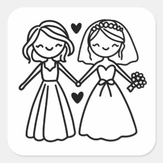 愛らしいスティックフィギュアLesbianのブ結婚ライド スクエアシール
