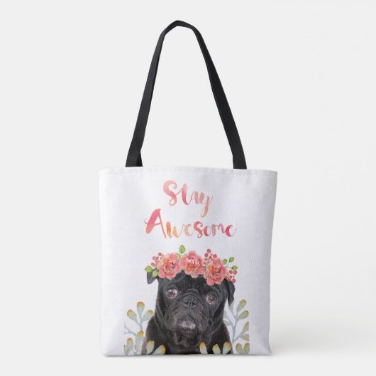 愛らしいステイ素晴らしプグウォーターカラークラウン トートバッグ (裏面)