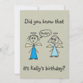 愛らしいステッキフィギュアエンジェルズガールズバースデーパーティー 招待状 (正面)